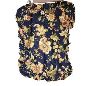 CROSCILL Blue Gold Floral Rope Border 100% Cotton STANDARD Pillow Shams set of 2